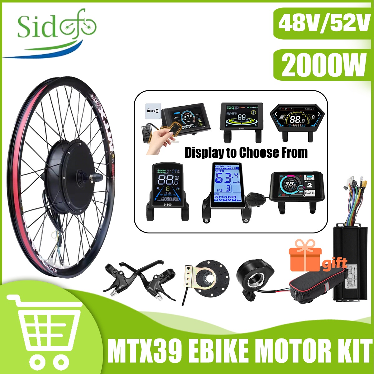 Gearless Hub Motor Conversion Kit 2000W With Display - MTX39 48V/52V 2000W Front Rear Hub
