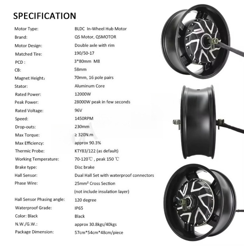 QSMOTOR 17X6.0 Inch 273 12000W - 12000W Electric Motorcycle Hub Motor ulasan dan harga