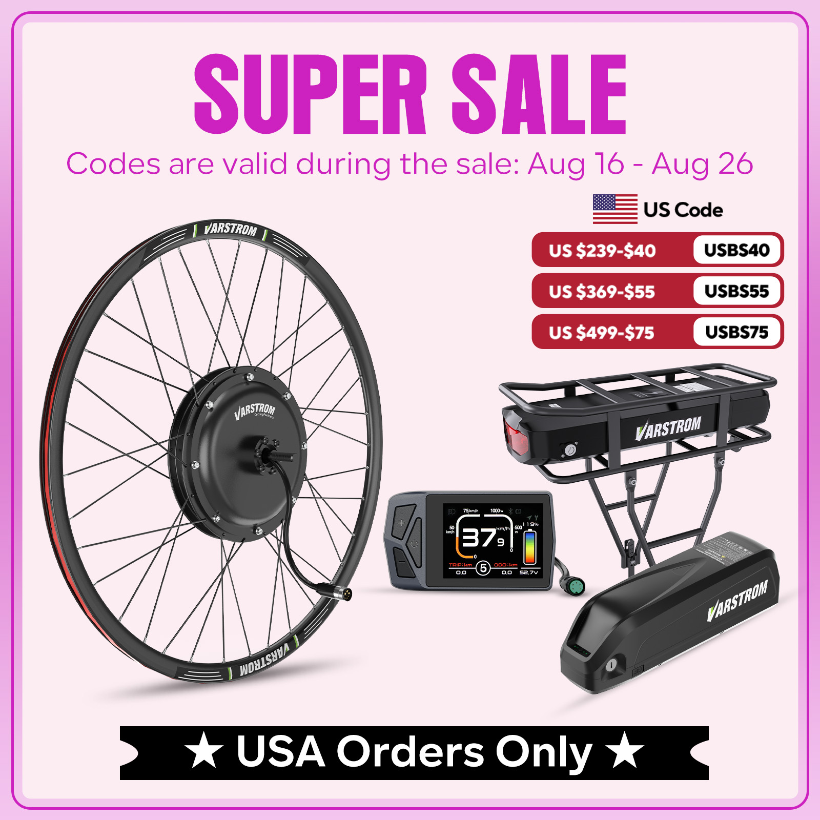 [US Stock] Varstrom 1000W 1500 - 48V 1500W Rear Hub Motor With Battery ulasan dan harga